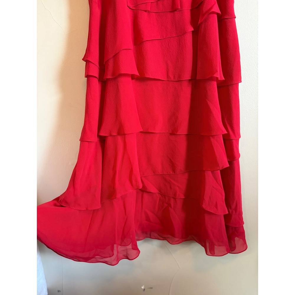 BCBGMaxazria Red Silk Gown Strapless Ruffle Tiered Formal Dress Y2K 100% Silk - Picture 5 of 16